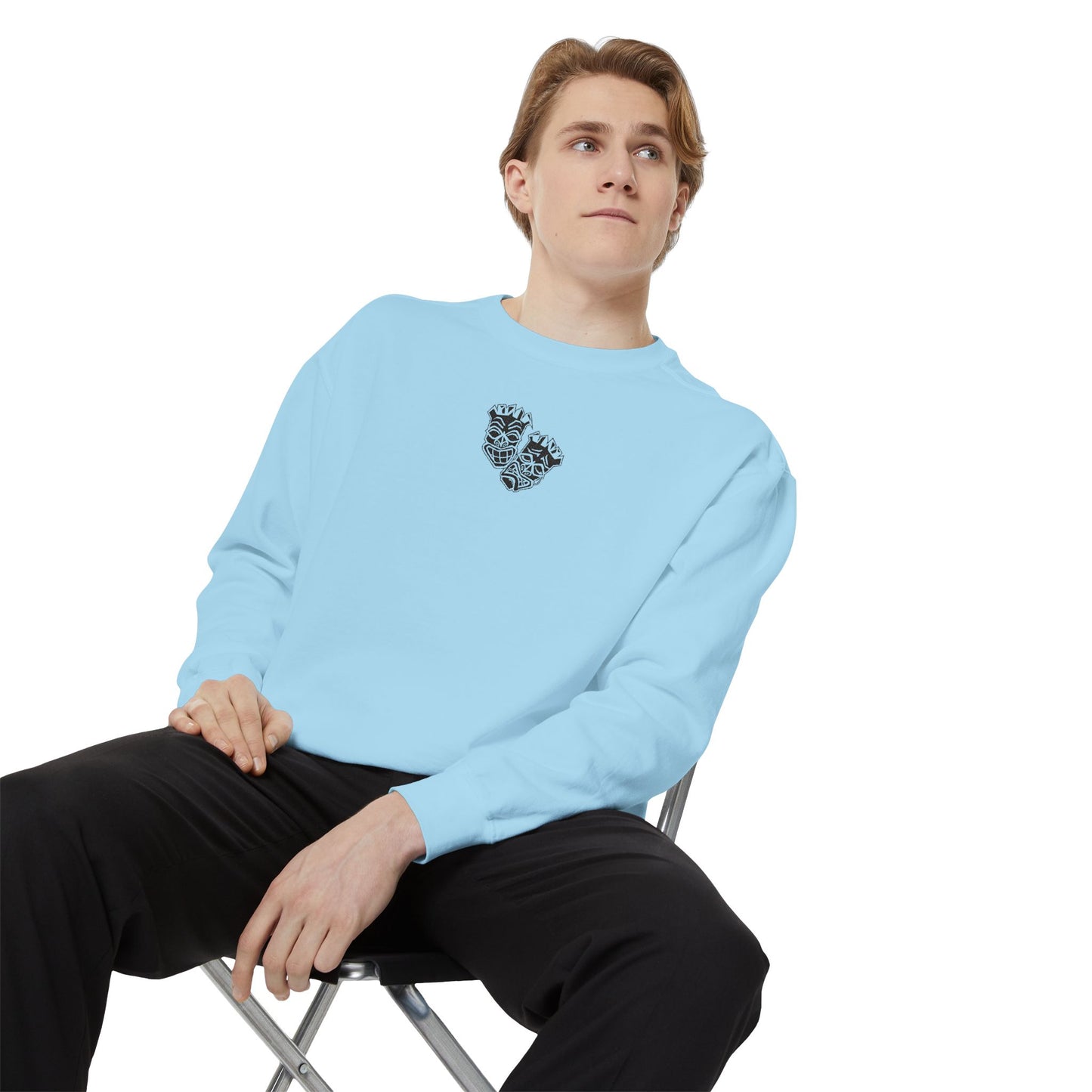 Now & Later Tiki Heads Embroidered Crewneck Sweatshirt