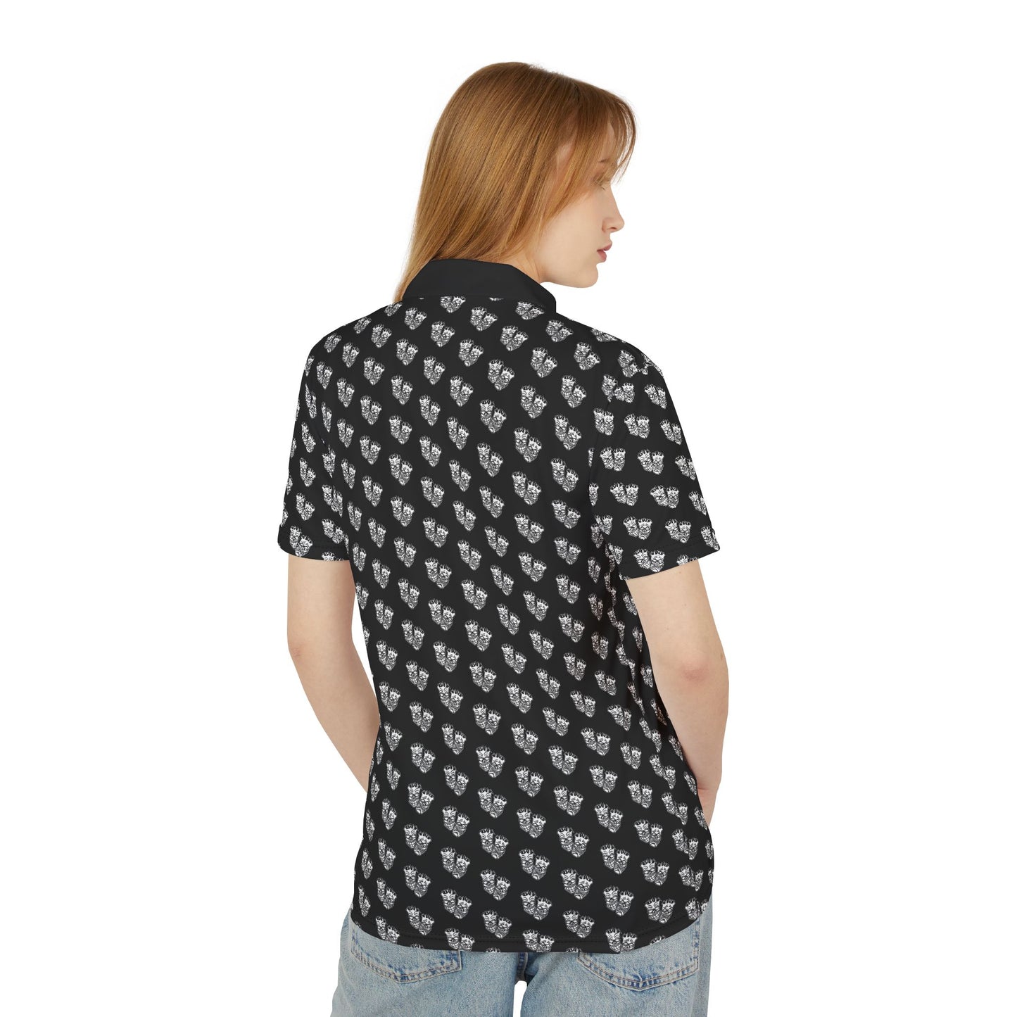 Now & Later Tiki Heads AOP Polo Black Collar