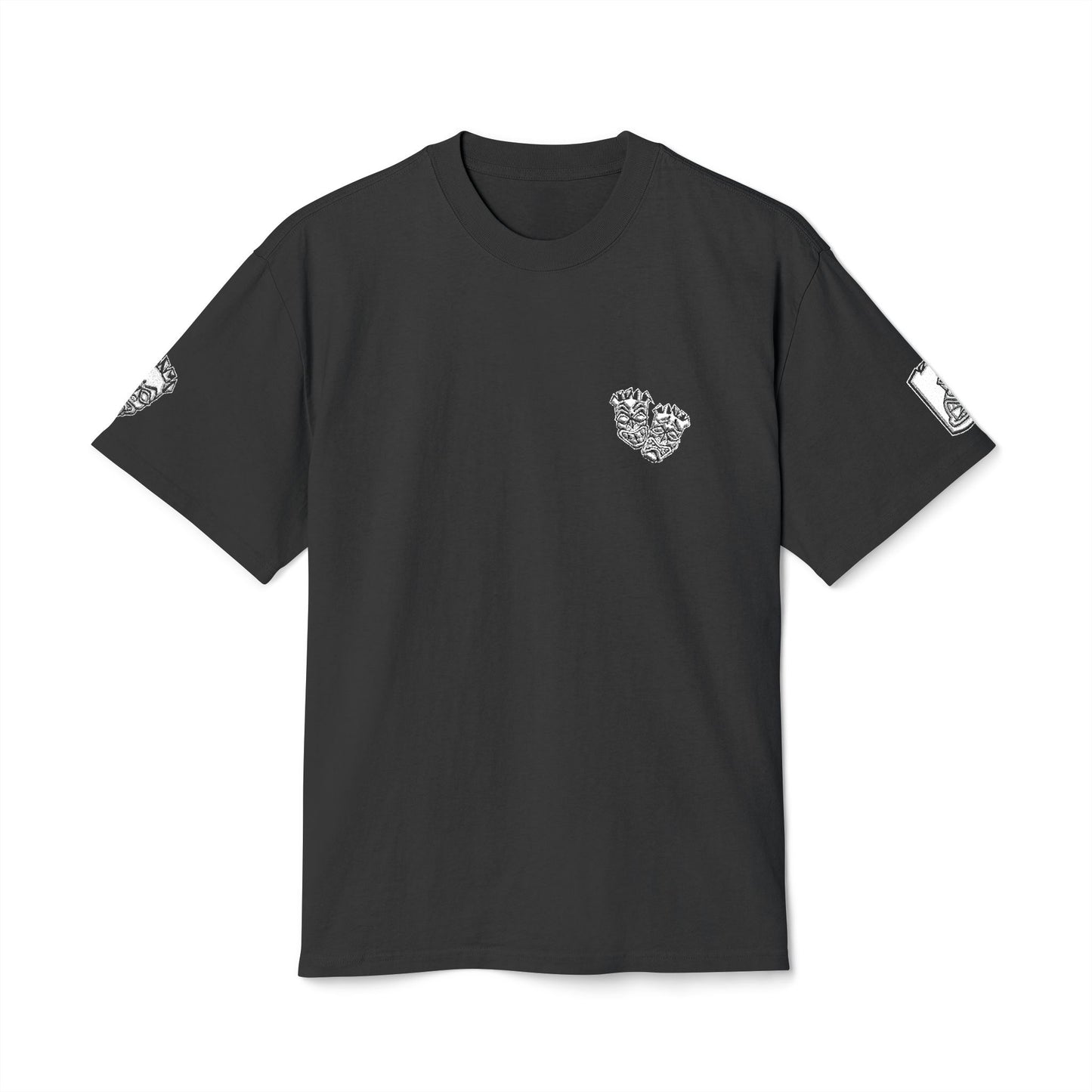 Now & Later Tiki Heads Embroidered Faded T-Shirt