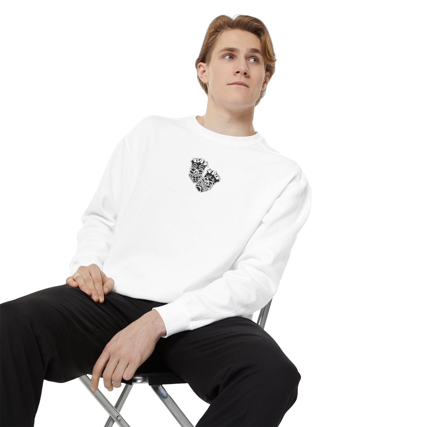 Now & Later Tiki Heads Embroidered Crewneck Sweatshirt