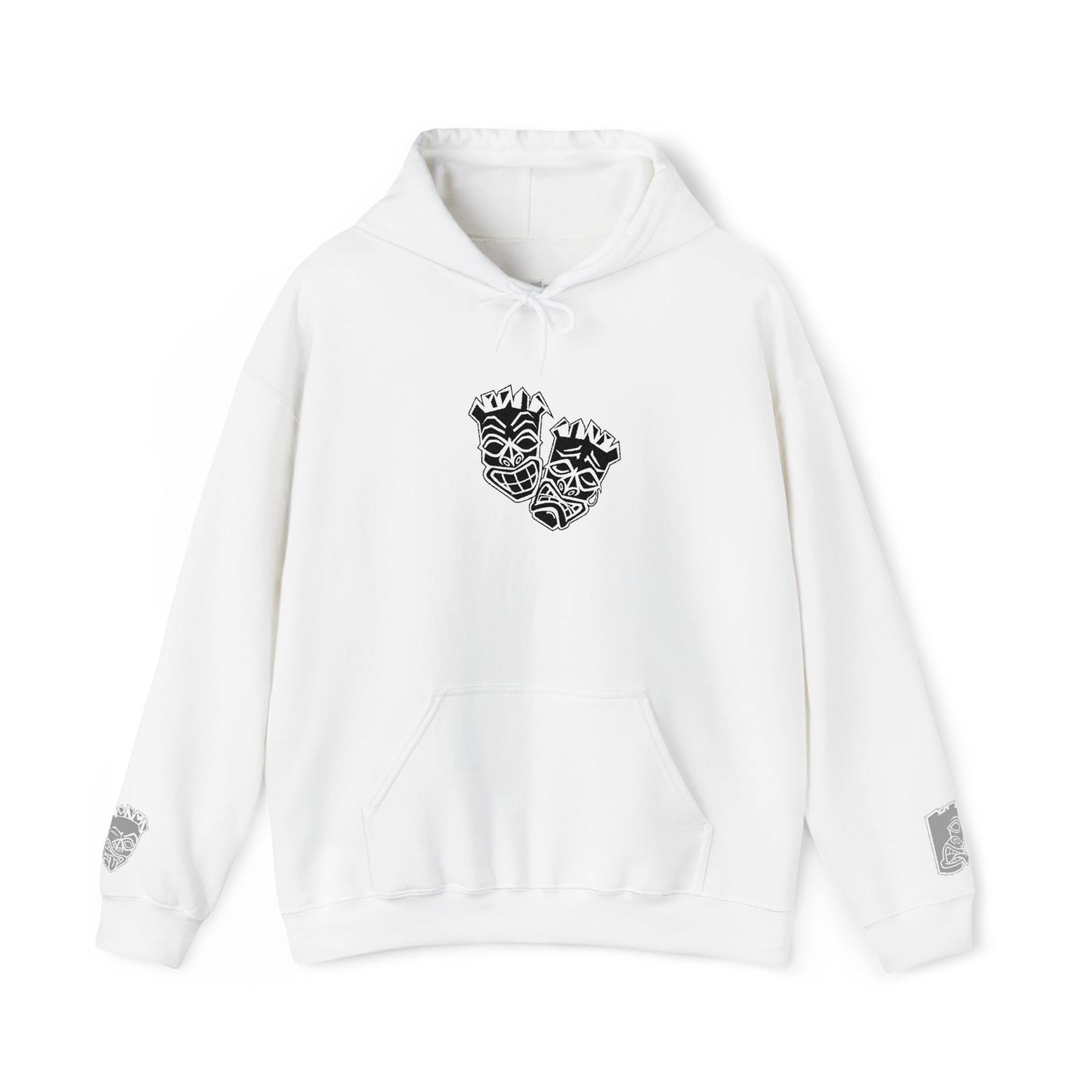 Now & Later Embroidered Black Tiki Heads Hoodie