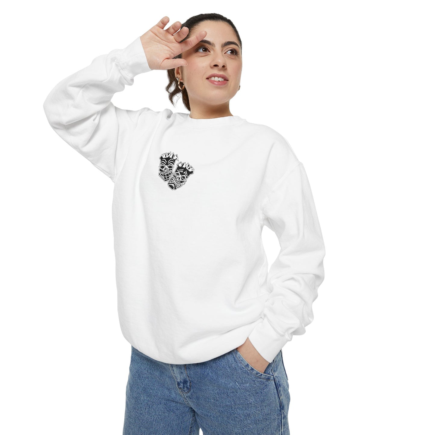 Now & Later Tiki Heads Embroidered Crewneck Sweatshirt