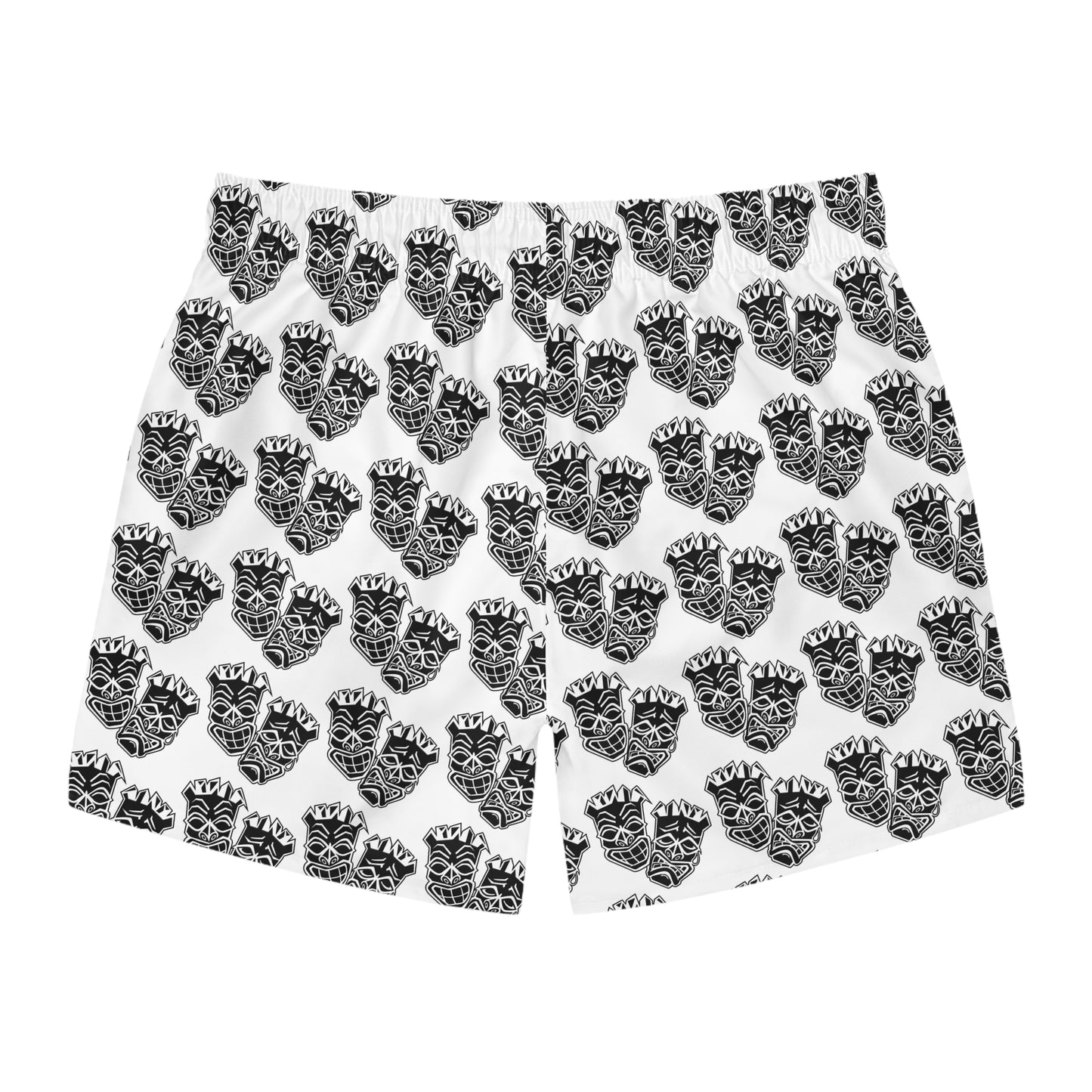 Now & Later Tiki Heads White Swim Trunks