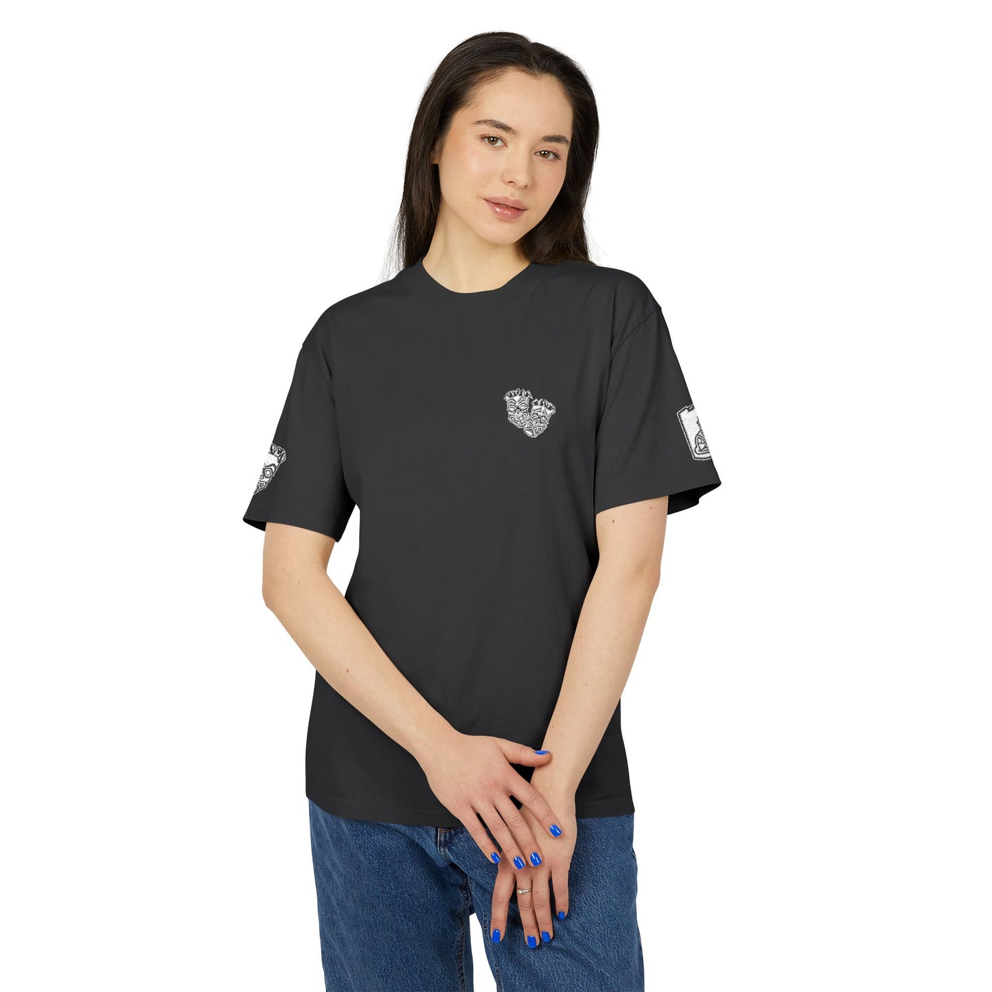 Now & Later Tiki Heads Embroidered Faded T-Shirt