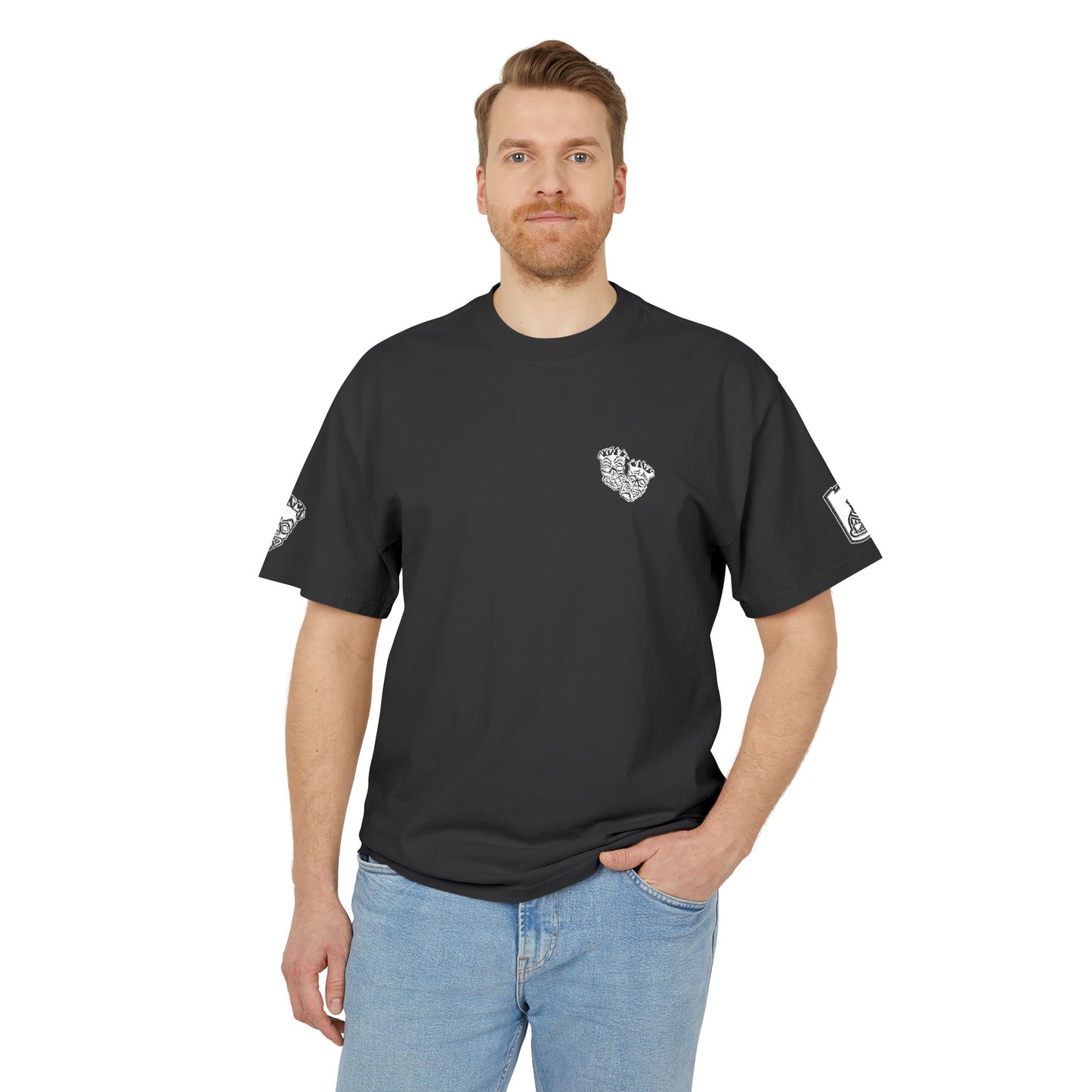 Now & Later Tiki Heads Embroidered Faded T-Shirt