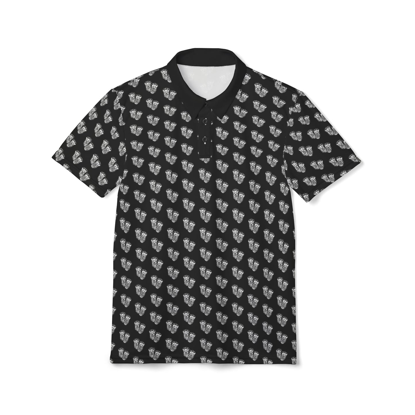 Now & Later Tiki Heads AOP Polo Black Collar