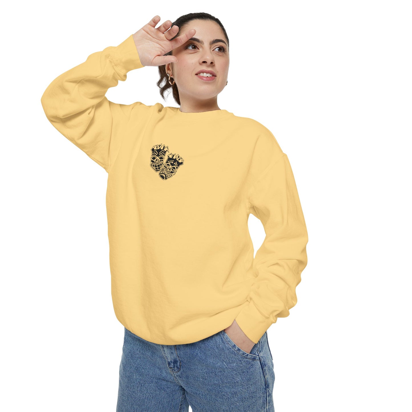 Now & Later Tiki Heads Embroidered Crewneck Sweatshirt