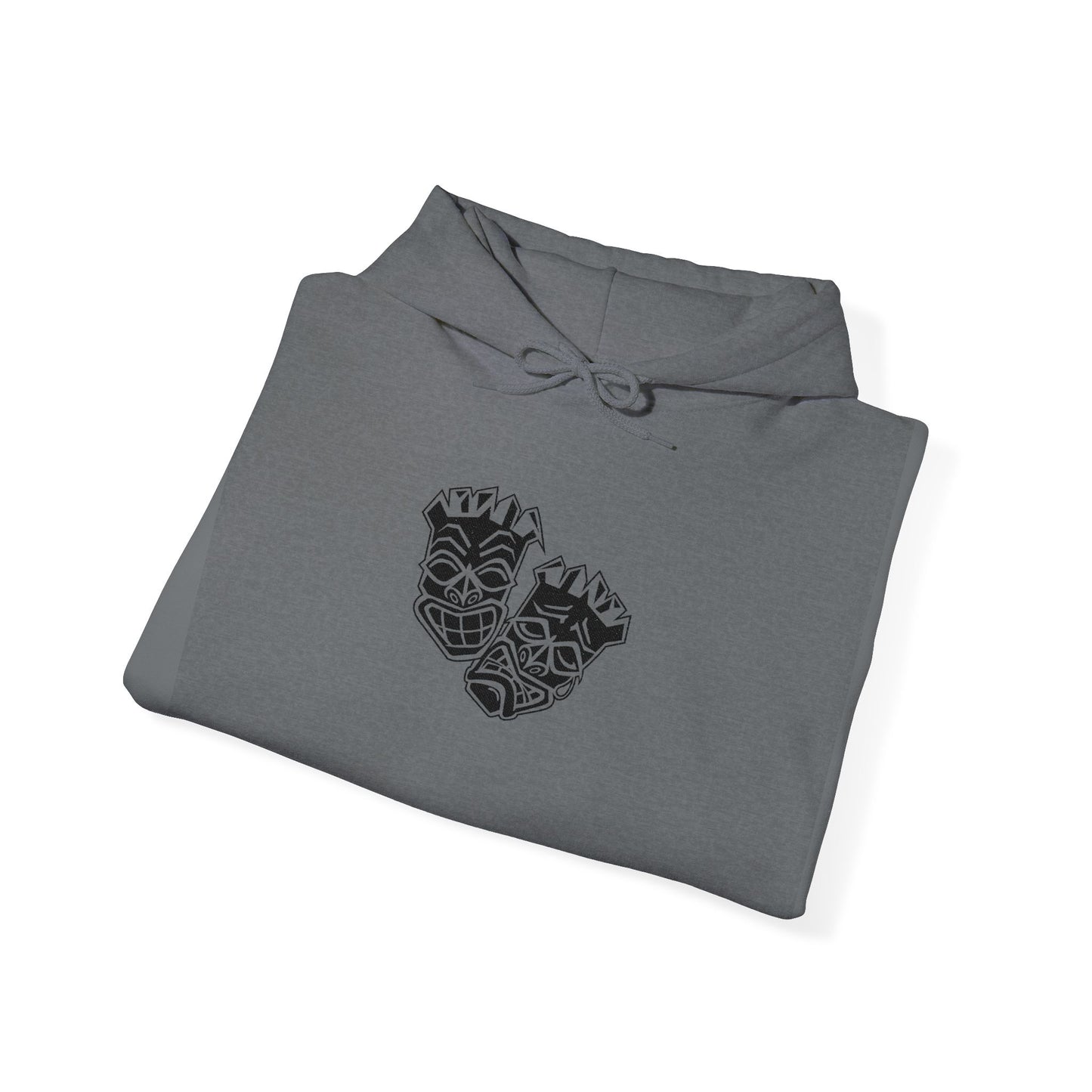 Now & Later Embroidered Black Tiki Heads Hoodie