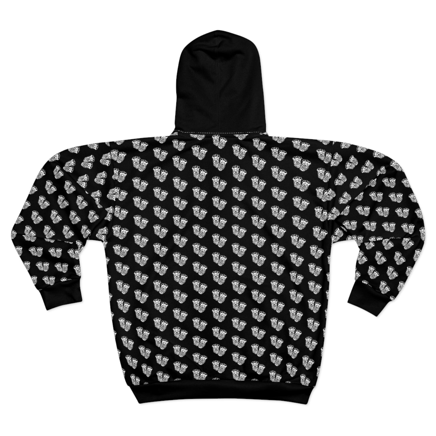 Now & Later Tiki Heads All Over Black Zip Hoodie
