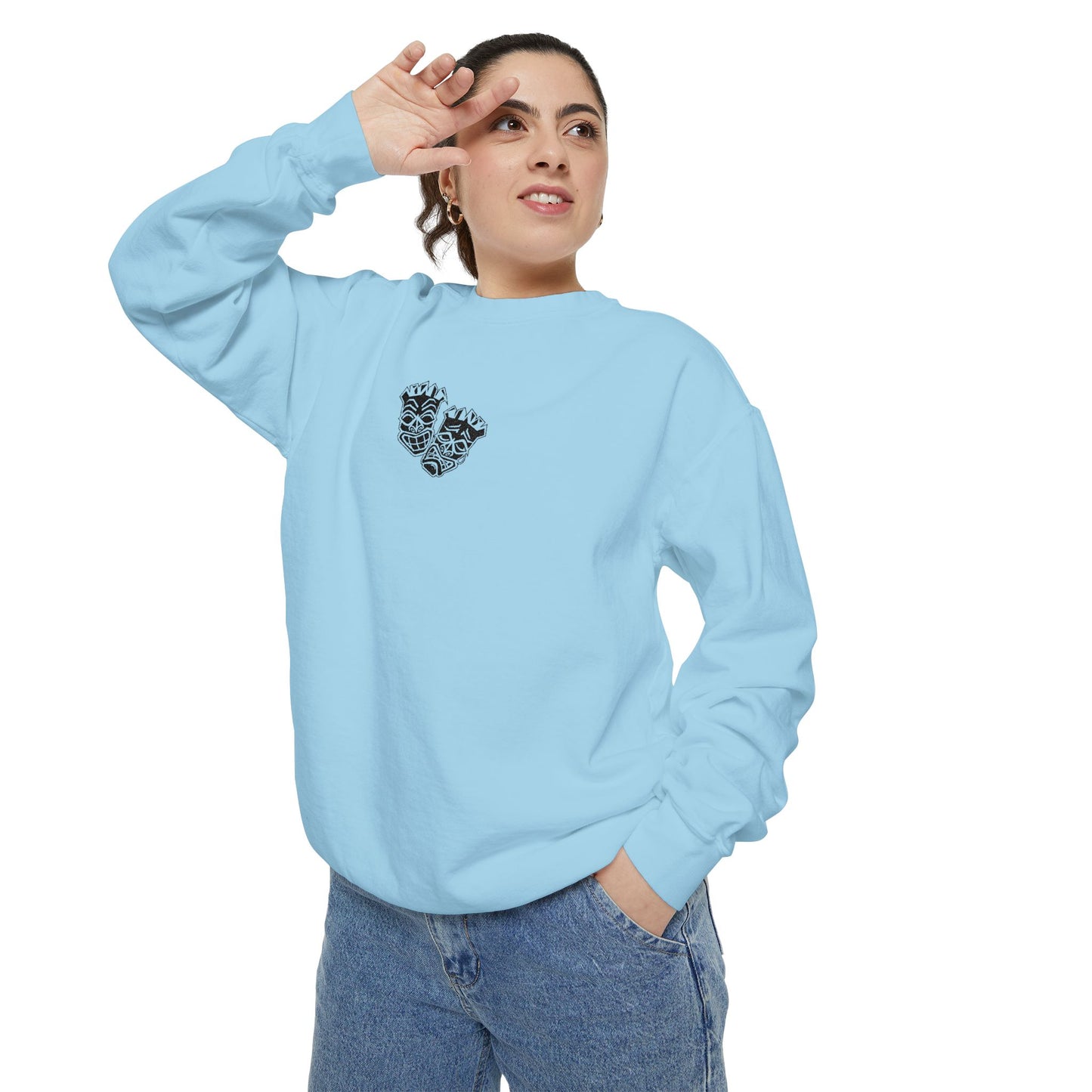 Now & Later Tiki Heads Embroidered Crewneck Sweatshirt