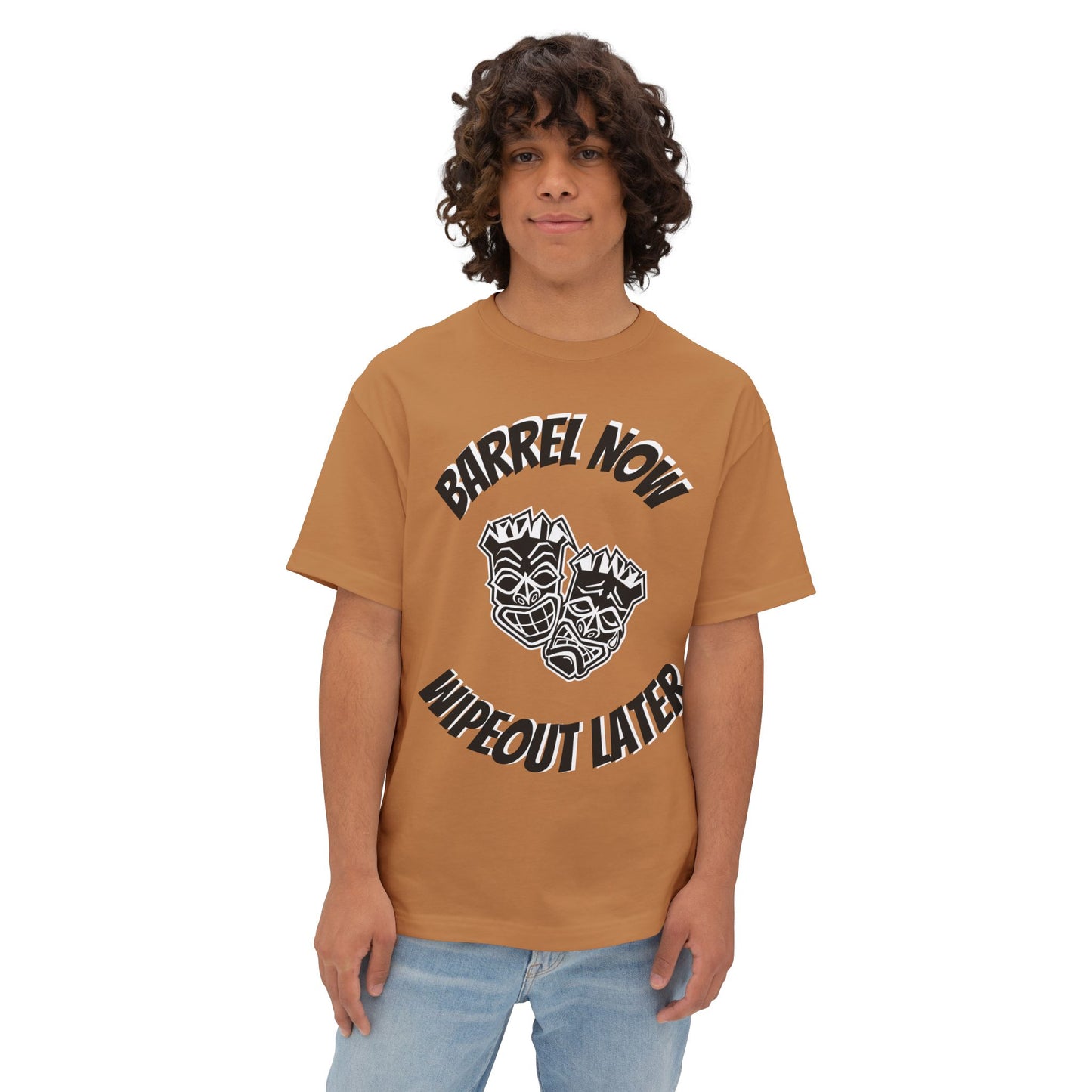 "Barrel Now, Wipeout Later" Tiki Heads Oversized T-Shirt