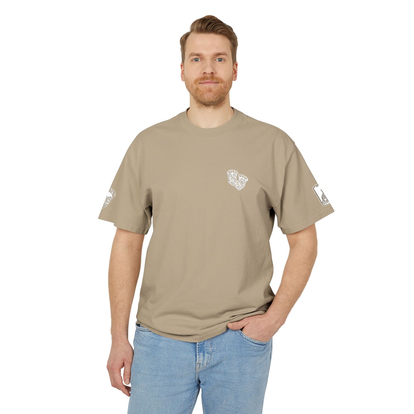 Now & Later Tiki Heads Embroidered Faded T-Shirt