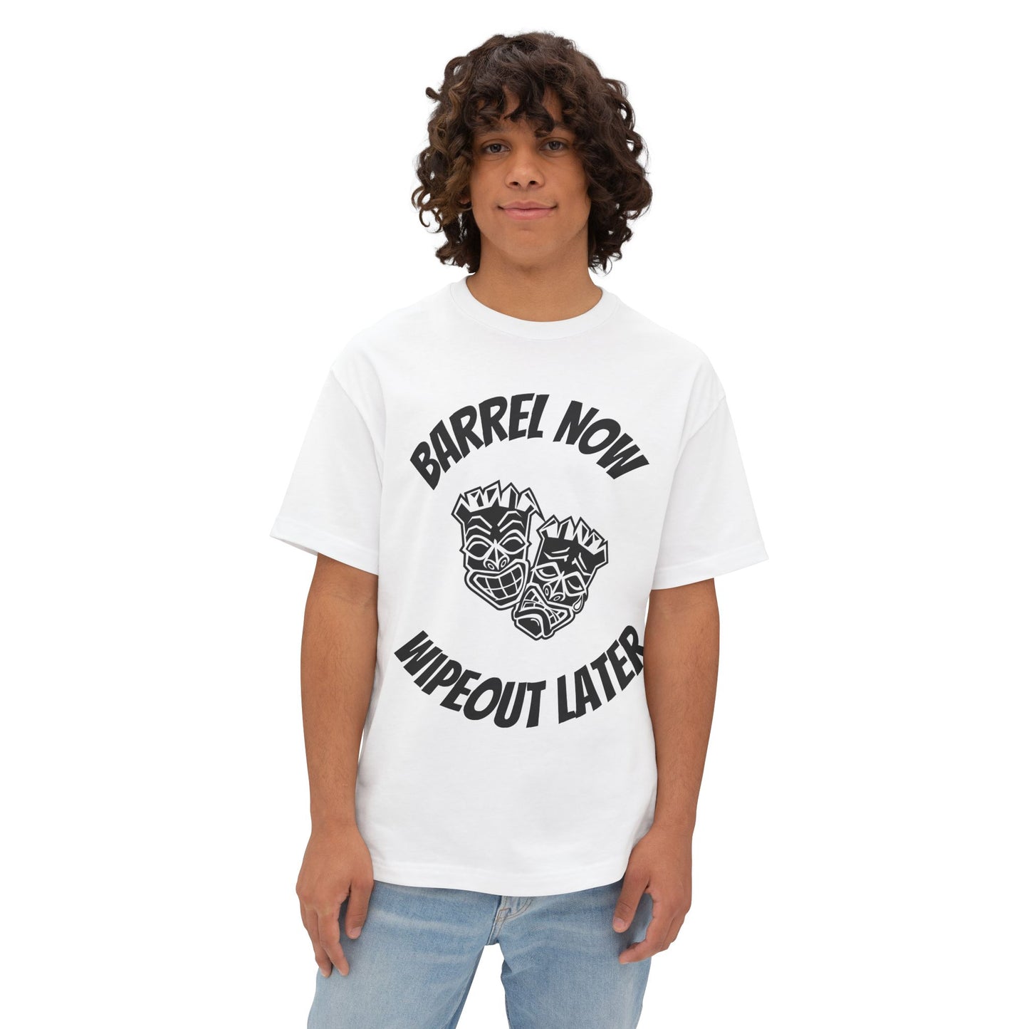 "Barrel Now, Wipeout Later" Tiki Heads Oversized T-Shirt