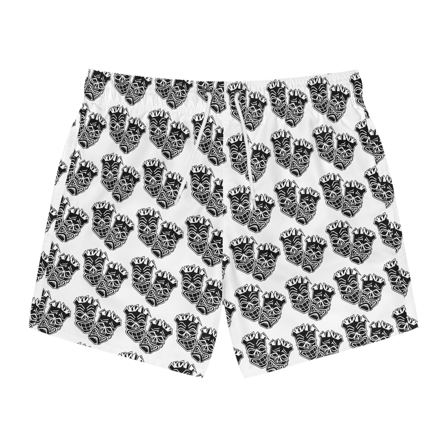 Now & Later Tiki Heads White Swim Trunks