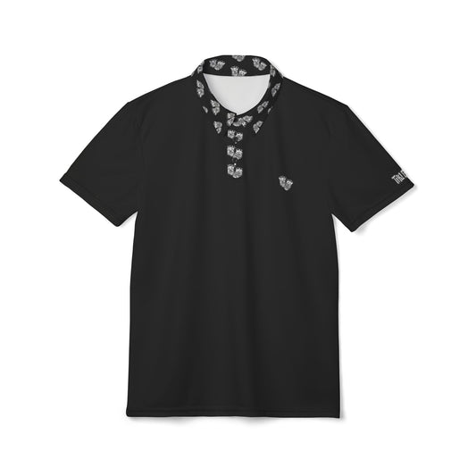 Now & Later Tiki Heads Black Collar Polo