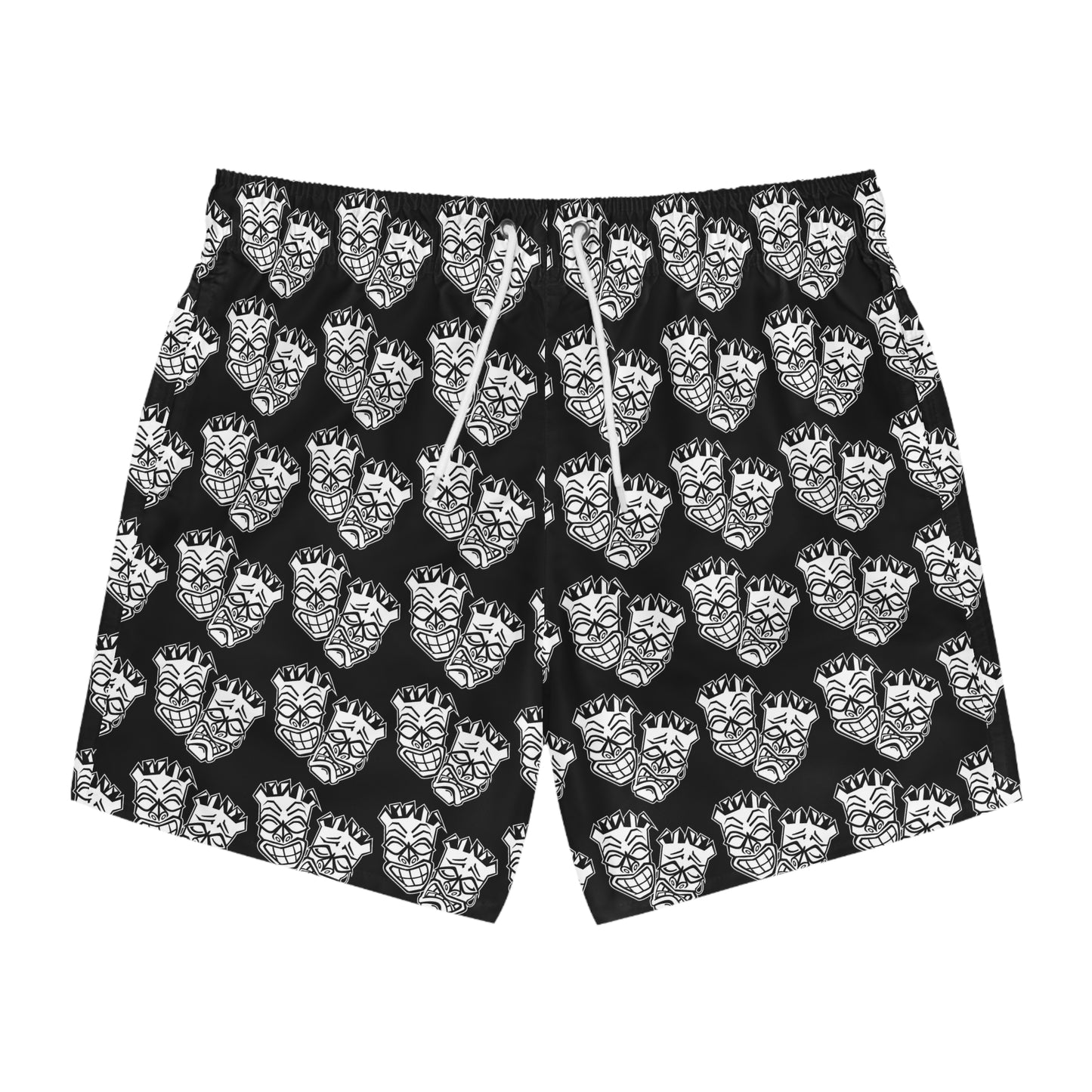 Now & Later Tiki Heads Black Swim Trunks