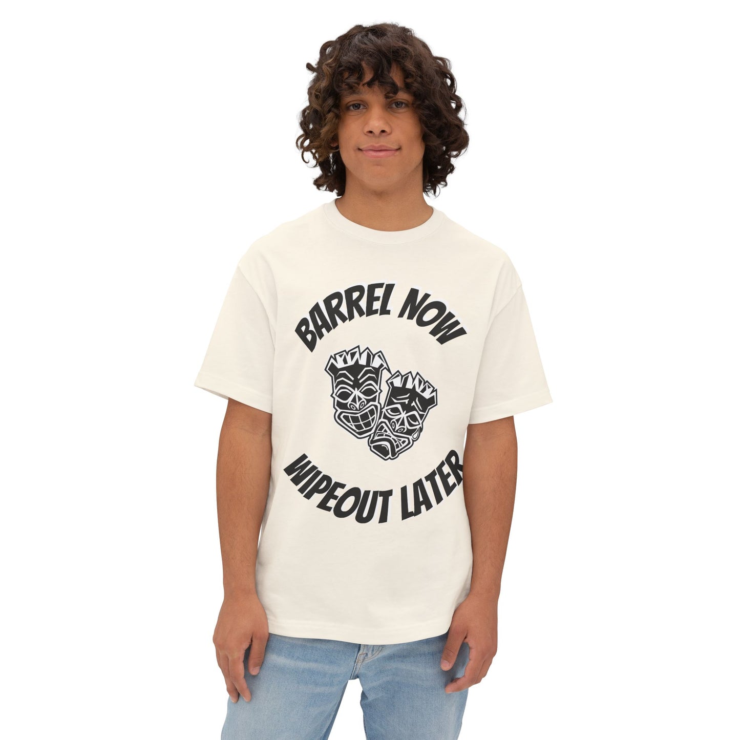 "Barrel Now, Wipeout Later" Tiki Heads Oversized T-Shirt