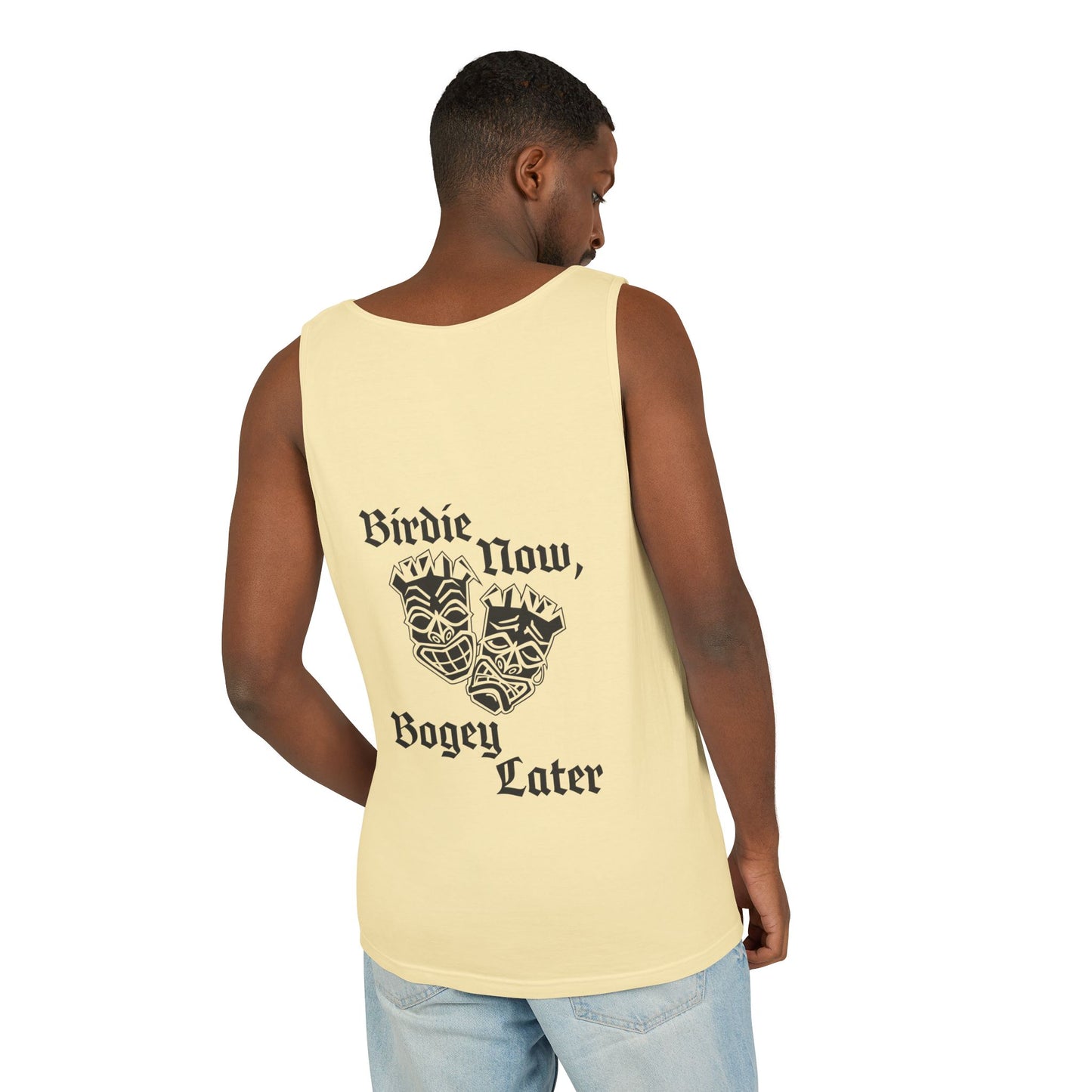 "Birdie Now, Bogey Later" Tiki Golf Tank Top