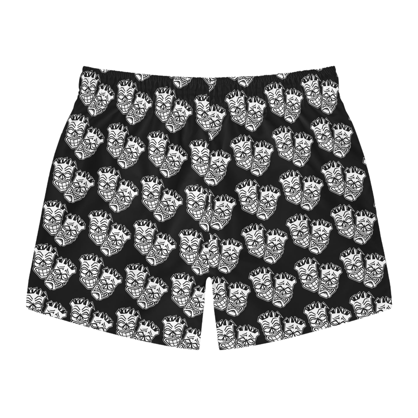 Now & Later Tiki Heads Black Swim Trunks