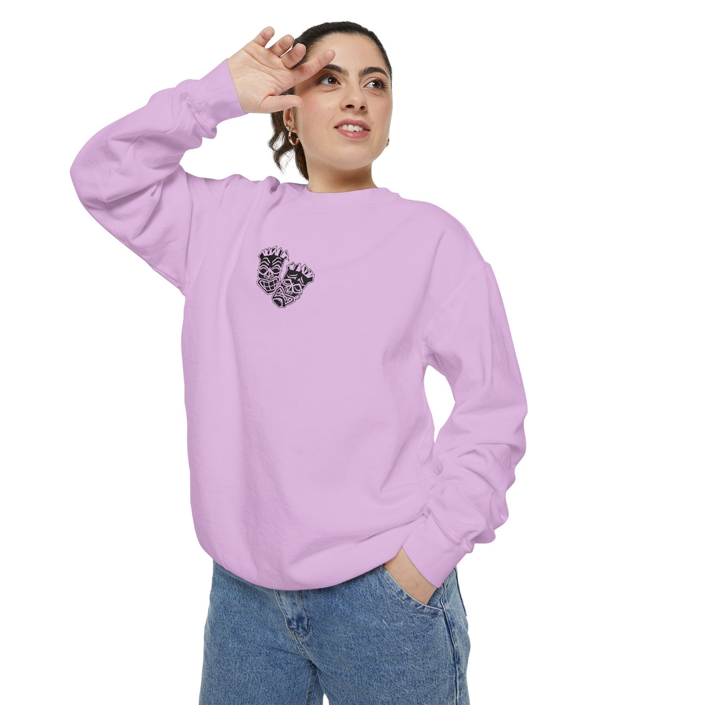 Now & Later Tiki Heads Embroidered Crewneck Sweatshirt