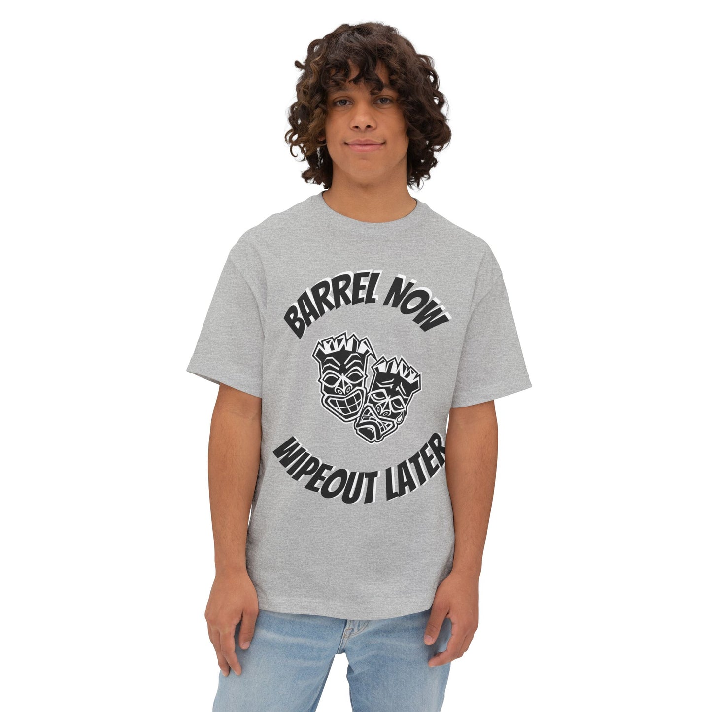 "Barrel Now, Wipeout Later" Tiki Heads Oversized T-Shirt