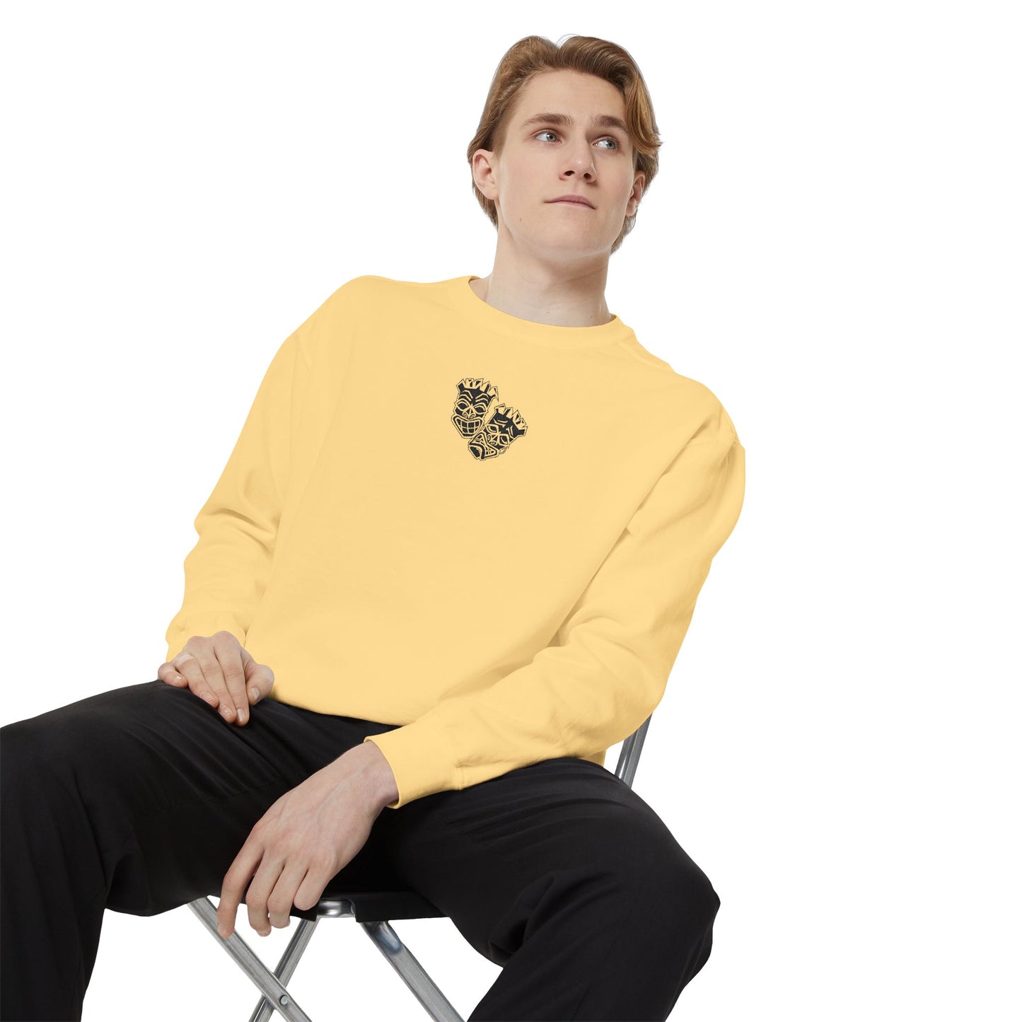 Now & Later Tiki Heads Embroidered Crewneck Sweatshirt